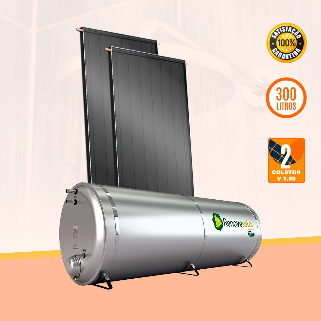 Kit Aquecedor Solar para Chuveiro com Reservatório 300 Litros e 02 Coletor Solar v1.50